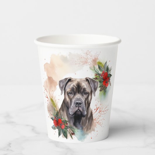 Cane Corso Kerstkrans Feestelijke Pup Papieren Bekers (Achterkant)