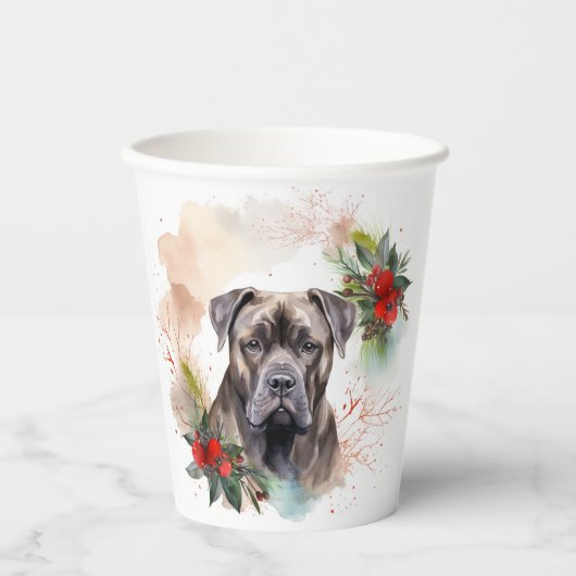 Cane Corso Kerstkrans Feestelijke Pup Papieren Bekers (Voorkant)