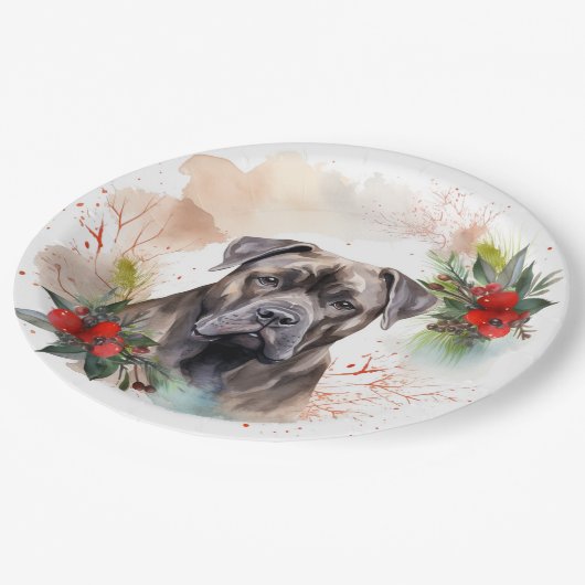 Cane Corso Kerstkrans Feestelijke Pup Papieren Bordje (Gekanteld)