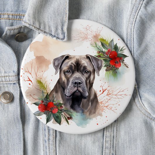 Cane Corso Kerstkrans Feestelijke Pup Ronde Button 6,0 Cm (In situ)