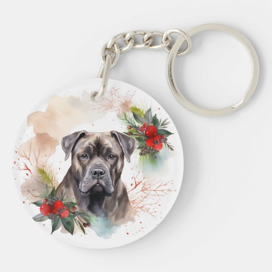 Cane Corso Kerstkrans Feestelijke Pup Sleutelhanger (Achterkant)