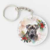 Cane Corso Kerstkrans Feestelijke Pup Sleutelhanger (Voorkant)