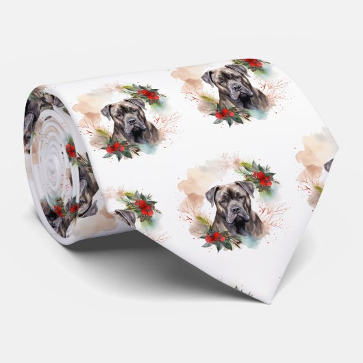 Cane Corso Kerstkrans Feestelijke Pup Stropdas (Opgerold)