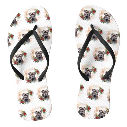 Cane Corso Kerstkrans Feestelijke Pup Teenslippers (Voetbed)