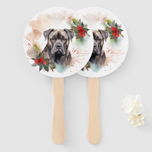 Cane Corso Kerstkrans Festieve Pup Handwaaier (Voorkant en achterkant)