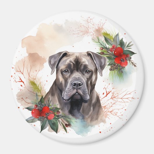 Cane Corso Kerstkrans Festieve Pup Magneet (Voorkant)