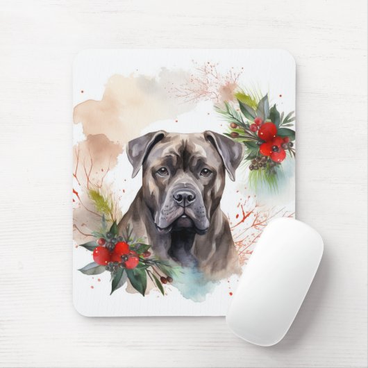 Cane Corso Kerstkrans Festieve Pup Muismat (Met muis)