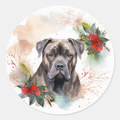 Cane Corso Kerstkrans Festieve Pup Ronde Sticker (Voorkant)