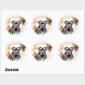 Cane Corso Kerstkrans Festieve Pup Ronde Sticker (Vel)
