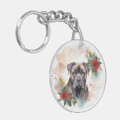 Cane Corso Kerstkrans Festieve Pup Sleutelhanger (Voorkant Links)