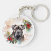 Cane Corso Kerstkrans Festieve Pup Sleutelhanger (Achterkant)
