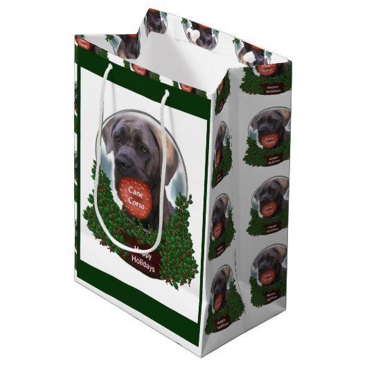 Cane Corso Kerstmis Medium Cadeauzakje (Voorkant Gekanteld)
