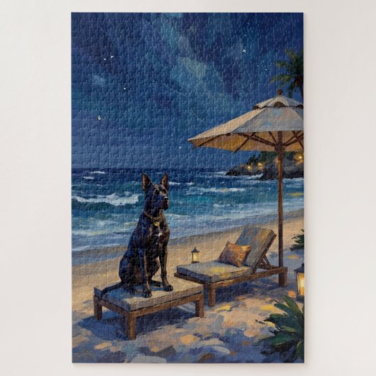 Cane Corso Luxe Nacht Strand Scene Legpuzzel (Verticaal)