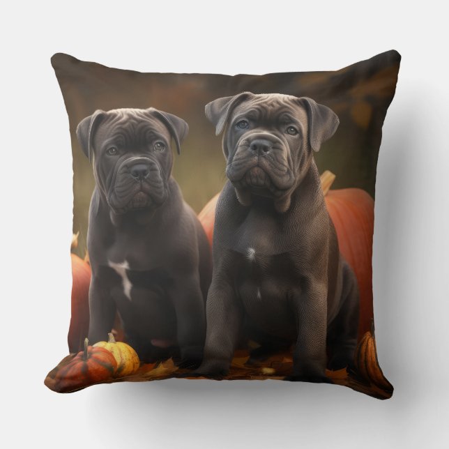 Cane Corso Pup Autumn Delight Pompoen Kussen (Voorkant)