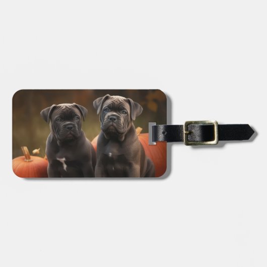 Cane Corso Pup Herfst Plezier Pompoen Bagagelabel (Voorkant horizontaal)