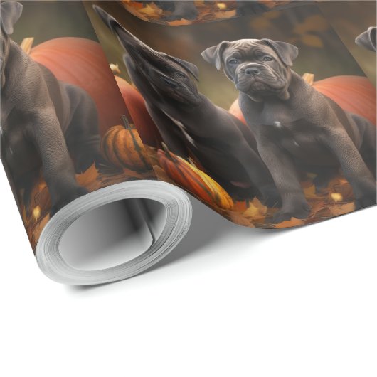 Cane Corso Puppy Herfst Delight Pompoen Cadeaupapier (Rol Hoek)