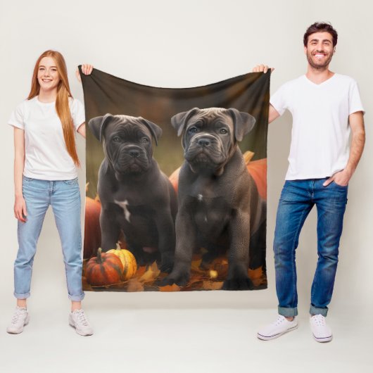 Cane Corso Puppy Herfst Delight Pompoen Fleece Deken (In situ)