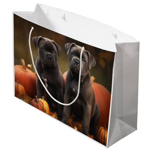 Cane Corso Puppy Herfst Delight Pompoen Groot Cadeauzakje (Achterkant Gekanteld)