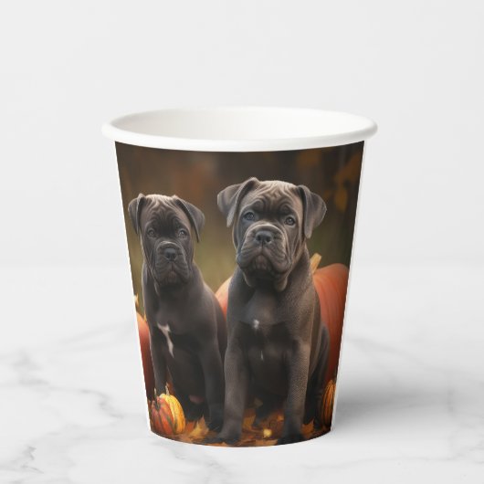 Cane Corso Puppy Herfst Delight Pompoen Papieren Bekers (Voorkant)