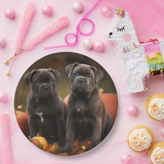 Cane Corso Puppy Herfst Delight Pompoen Papieren Bordje (Feest)