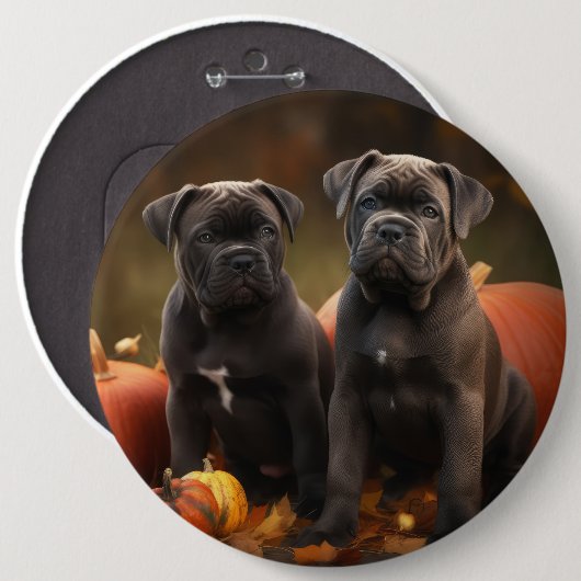 Cane Corso Puppy Herfst Delight Pompoen Ronde Button 6,0 Cm (Voorkant /achterkant)