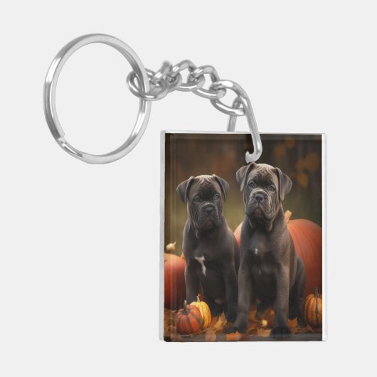Cane Corso Puppy Herfst Delight Pompoen Sleutelhanger (Voorkant Links)