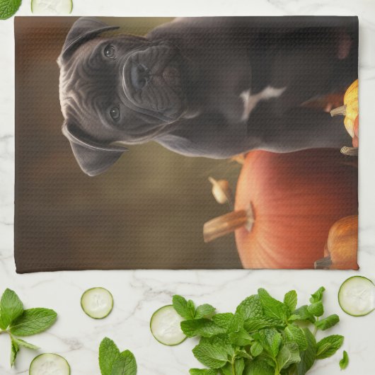 Cane Corso Puppy Herfst Delight Pompoen Theedoek (Gevouwen)