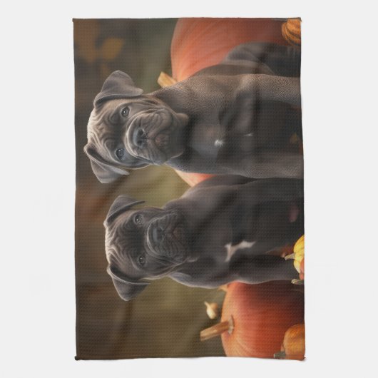 Cane Corso Puppy Herfst Delight Pompoen Theedoek (Verticaal)