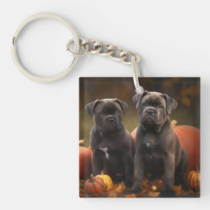 Cane Corso Puppy Herfst Plezier Pompoen Sleutelhanger
