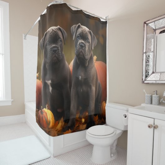 Cane Corso Puppy Herfstvreugde Pompoen Douchegordijn (In situ)
