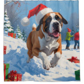 Cane Corso Rent in de Sneeuw met Kerstmuts Douchegordijn (Voorkant)