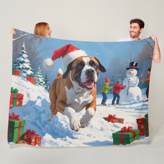 Cane Corso Rent in de Sneeuw met Kerstmuts Fleece Deken (In situ)