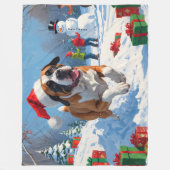 Cane Corso Rent in de Sneeuw met Kerstmuts Fleece Deken (Voorkant)