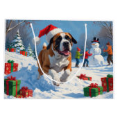 Cane Corso Rent in de Sneeuw met Kerstmuts Groot Cadeauzakje (Achterkant)
