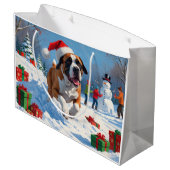 Cane Corso Rent in de Sneeuw met Kerstmuts Groot Cadeauzakje (Achterkant Gekanteld)