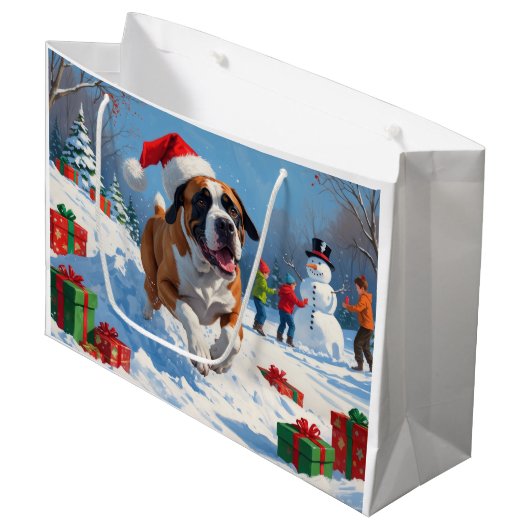 Cane Corso Rent in de Sneeuw met Kerstmuts Groot Cadeauzakje (Voorkant Gekanteld)
