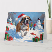 Cane Corso Rent in de Sneeuw met Kerstmuts Kaart (Voorkant)