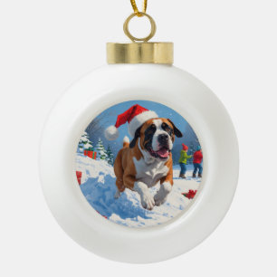 Cane Corso Rent in de Sneeuw met Kerstmuts Keramische Bal Ornament