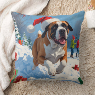 Cane Corso Rent in de Sneeuw met Kerstmuts Kussen