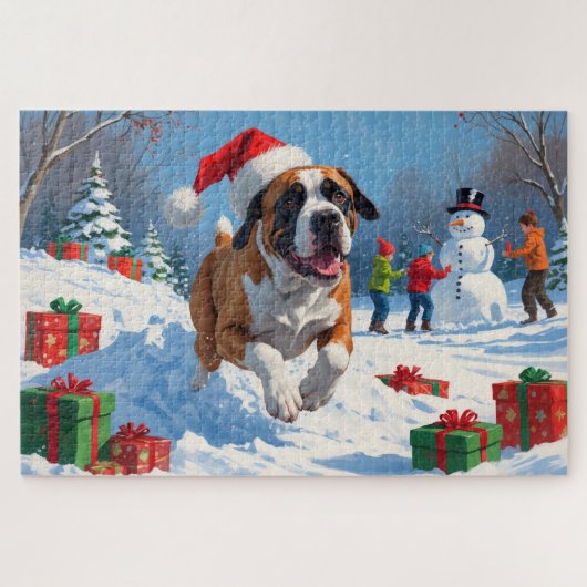 Cane Corso Rent in de Sneeuw met Kerstmuts Legpuzzel (Horizontaal)