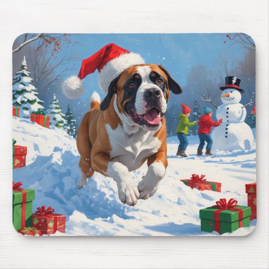 Cane Corso Rent in de Sneeuw met Kerstmuts Muismat (Voorkant)
