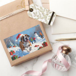 Cane Corso Rent in de Sneeuw met Kerstmuts Rechthoekige Sticker