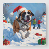 Cane Corso Rent in de Sneeuw met Kerstmuts Vierkante Klok (Voorkant)