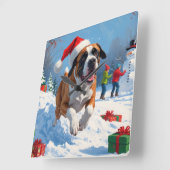 Cane Corso Rent in de Sneeuw met Kerstmuts Vierkante Klok (Hoek)