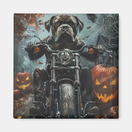 Cane Corso Rijdend op Motorfiets Halloween Griezel Magneet (Voorkant)