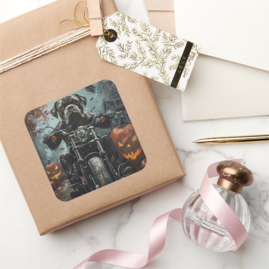 Cane Corso rijdt motorfiets Halloween eng Vierkante Sticker (Geschenken)
