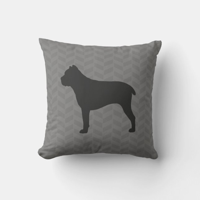 Cane Corso Silhouette Gray Herringbone Kussen (Voorkant)