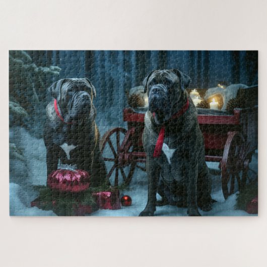 Cane Corso Sneeuw slee Kerst Decoratie Legpuzzel (Horizontaal)