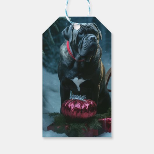 Cane Corso Snowy Sleigh Kerst Decor Cadeaulabel (Achterkant)