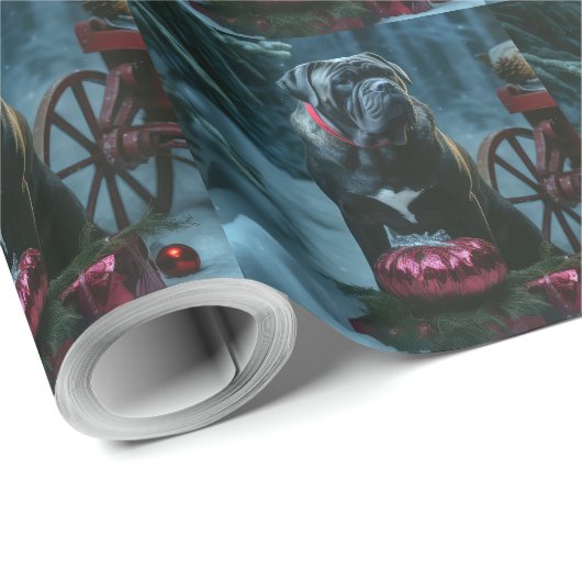Cane Corso Snowy Sleigh Kerst Decor Cadeaupapier (Rol Hoek)